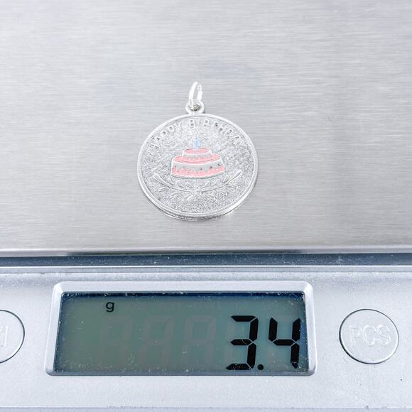 Vintage Sterling Silver 925 Pink Enamel Happy Birthday Pendant - Picture 8 of 9